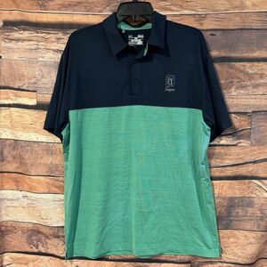 Under Armour TPC Saltgrass Polo Shirt L Short Sleeve Golf Blue Green Colorblock